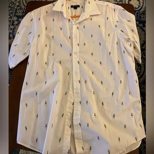 Large Club Room Men’s White Hula Girl Short Sleeve Button Up Shirt